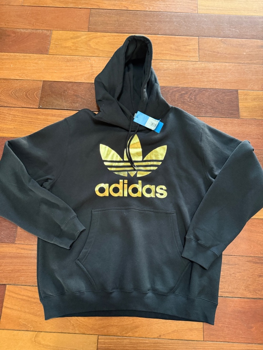Adidas Originals Black Hoodie with Gold Trefoil Logo
